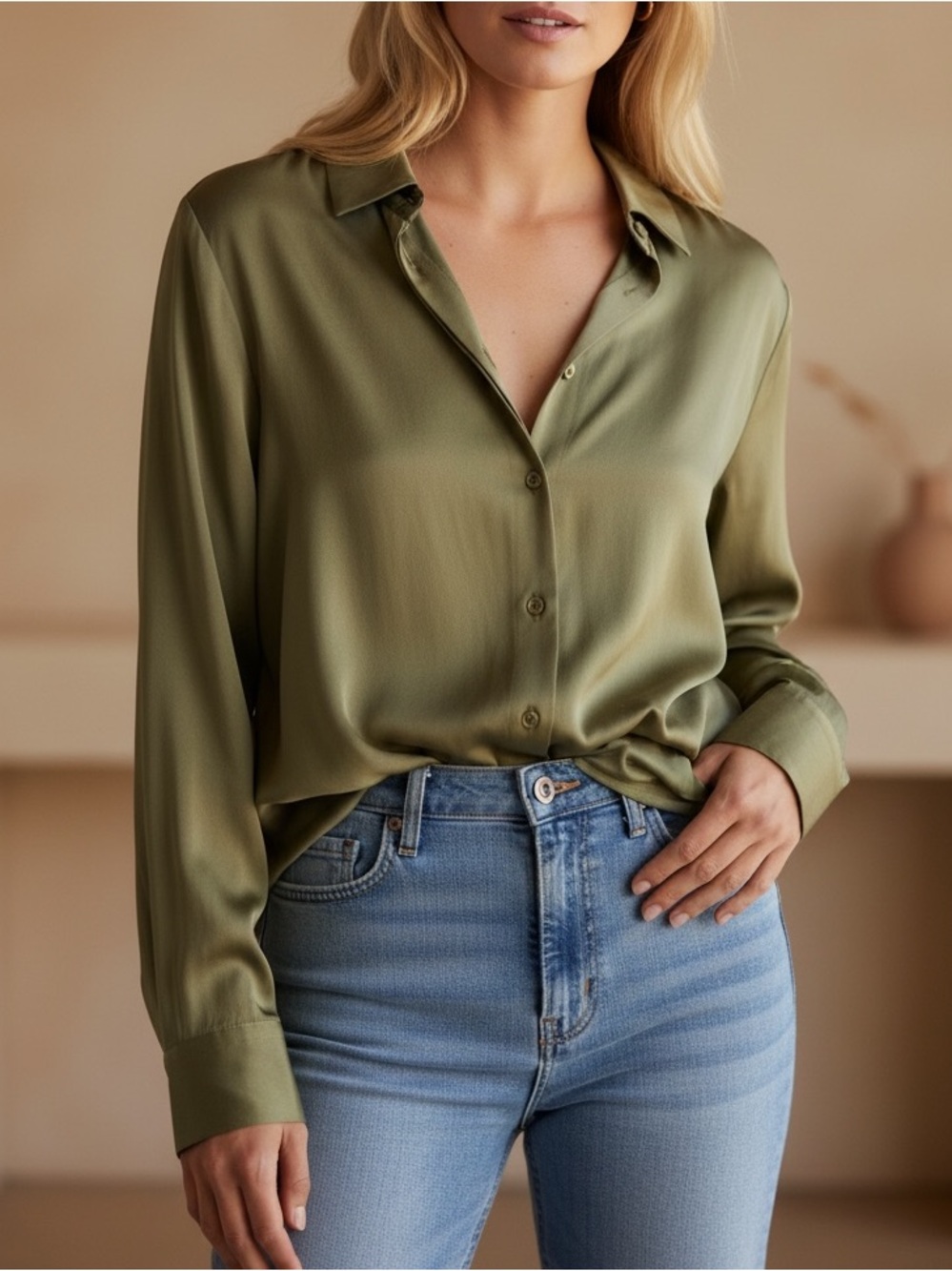 Quince Olive Green Washable Silk shirt